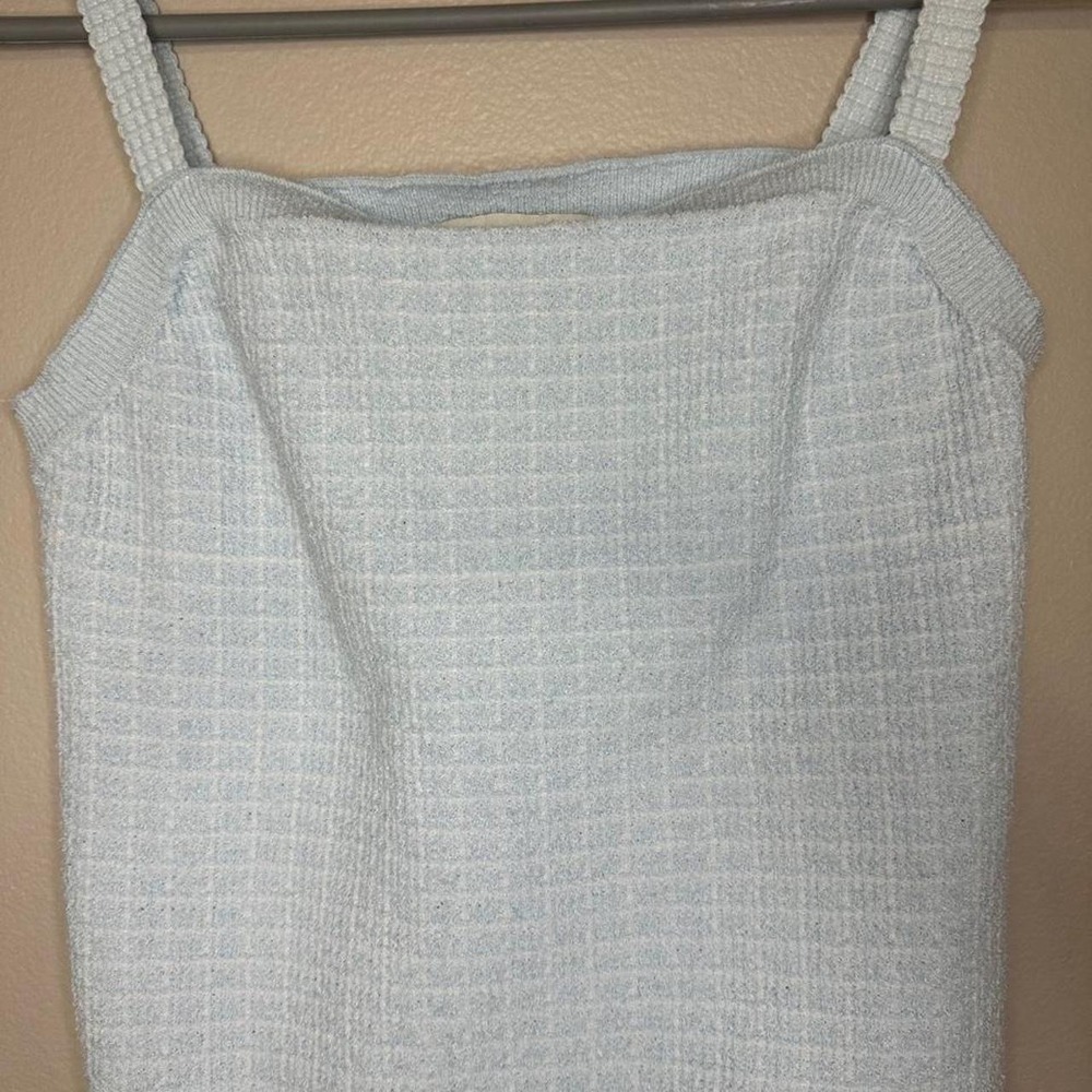 Francesca's Light Blue Ribbed Knit Tank Top Square Neck Sleeveless Basic Small